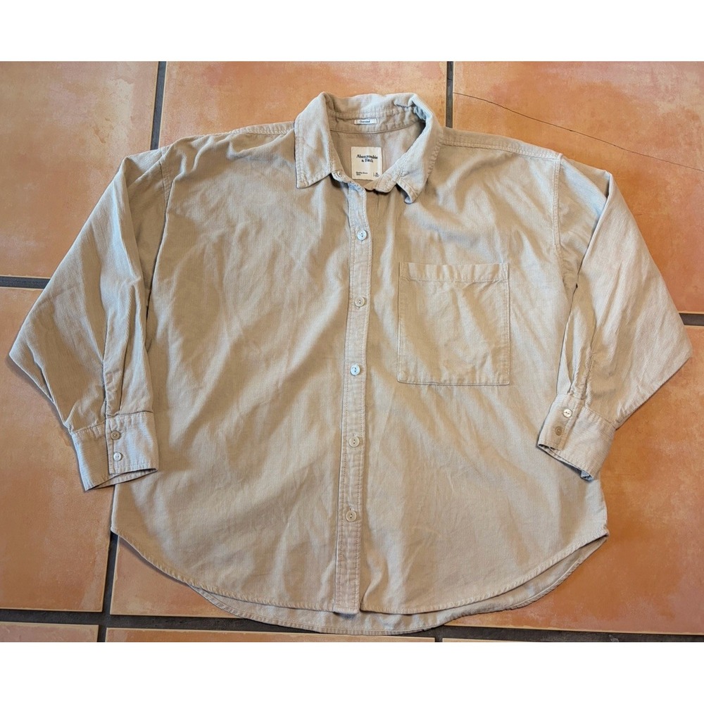 Abercrombie & Fitch Men's Relaxed Corduroy Button-Down Shirt Tan Khaki XL